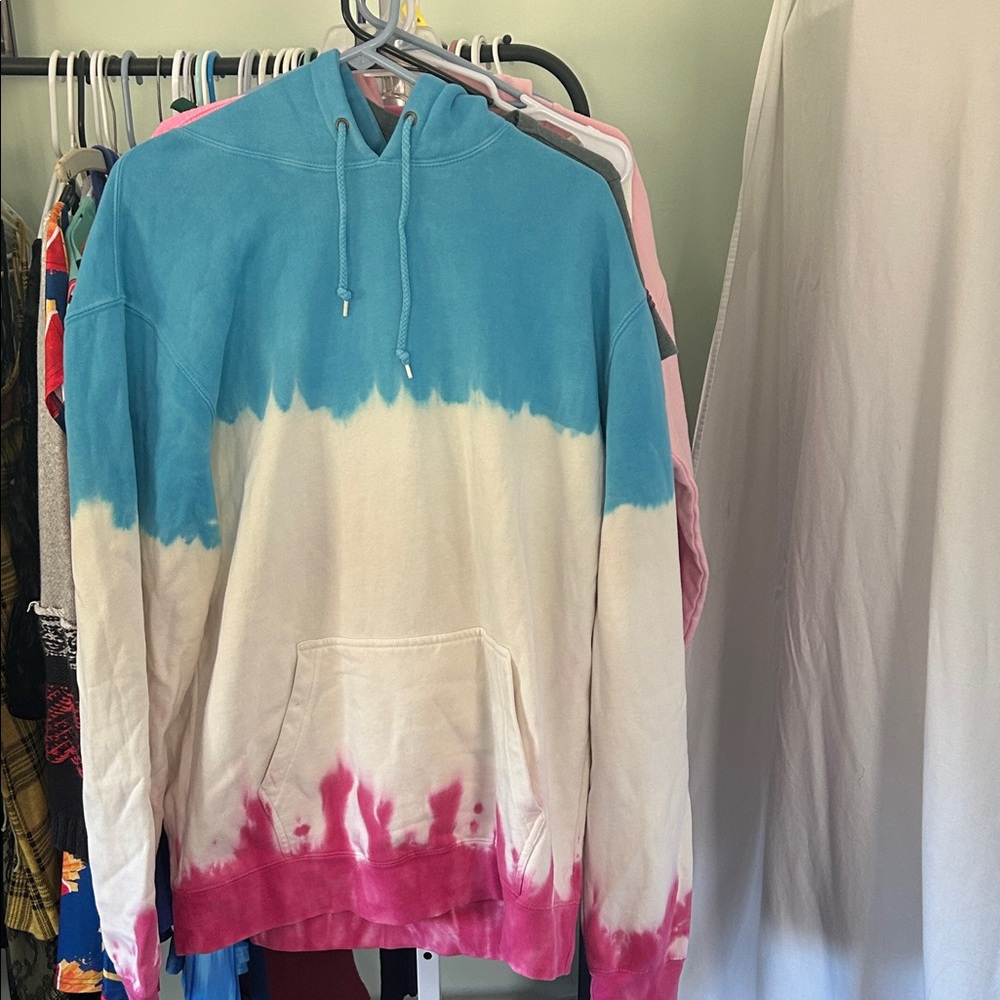 Stussy Blue and Pink Tie-Dye Hoodie